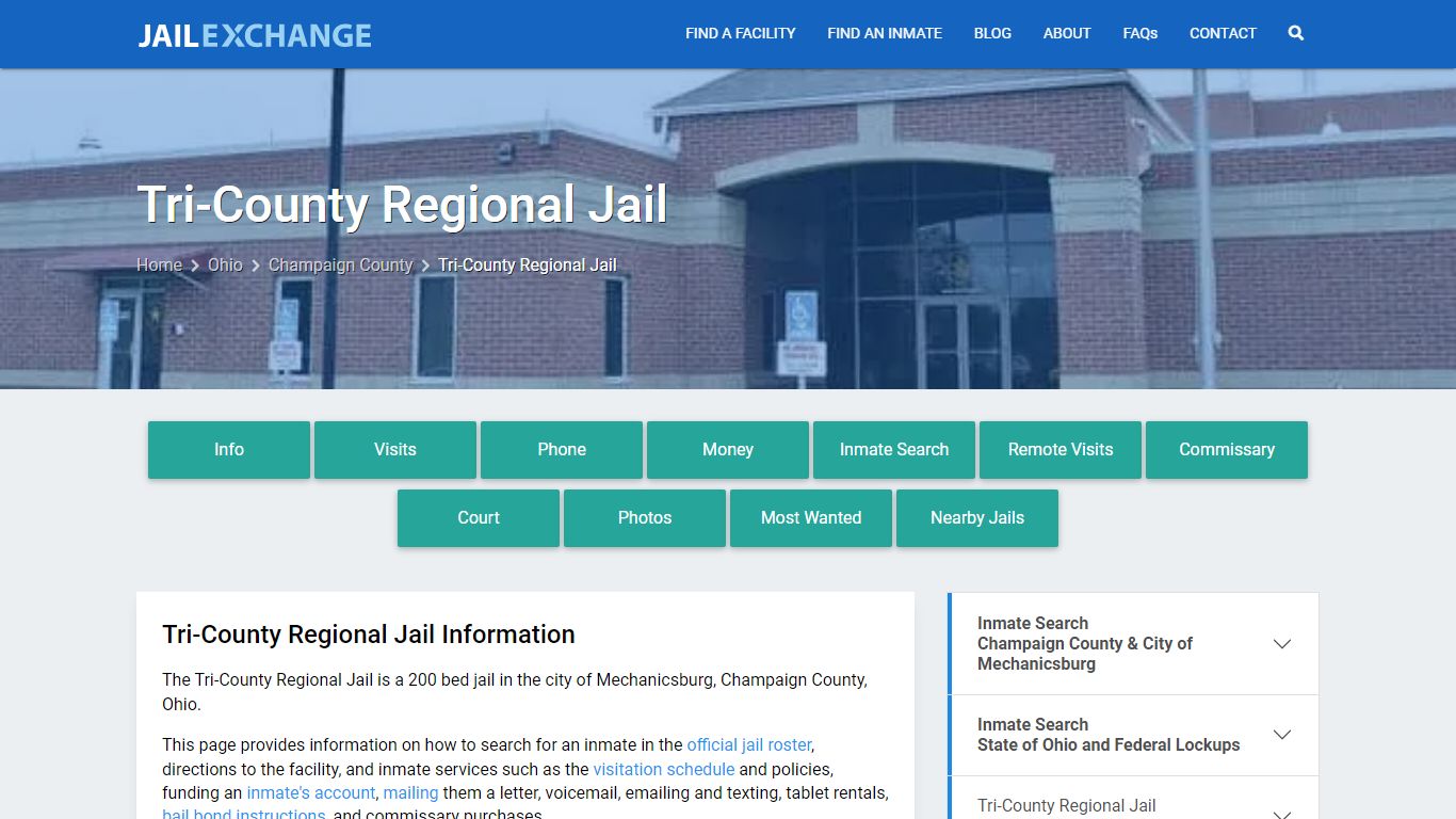 Tri-County Regional Jail, OH Inmate Search, Information